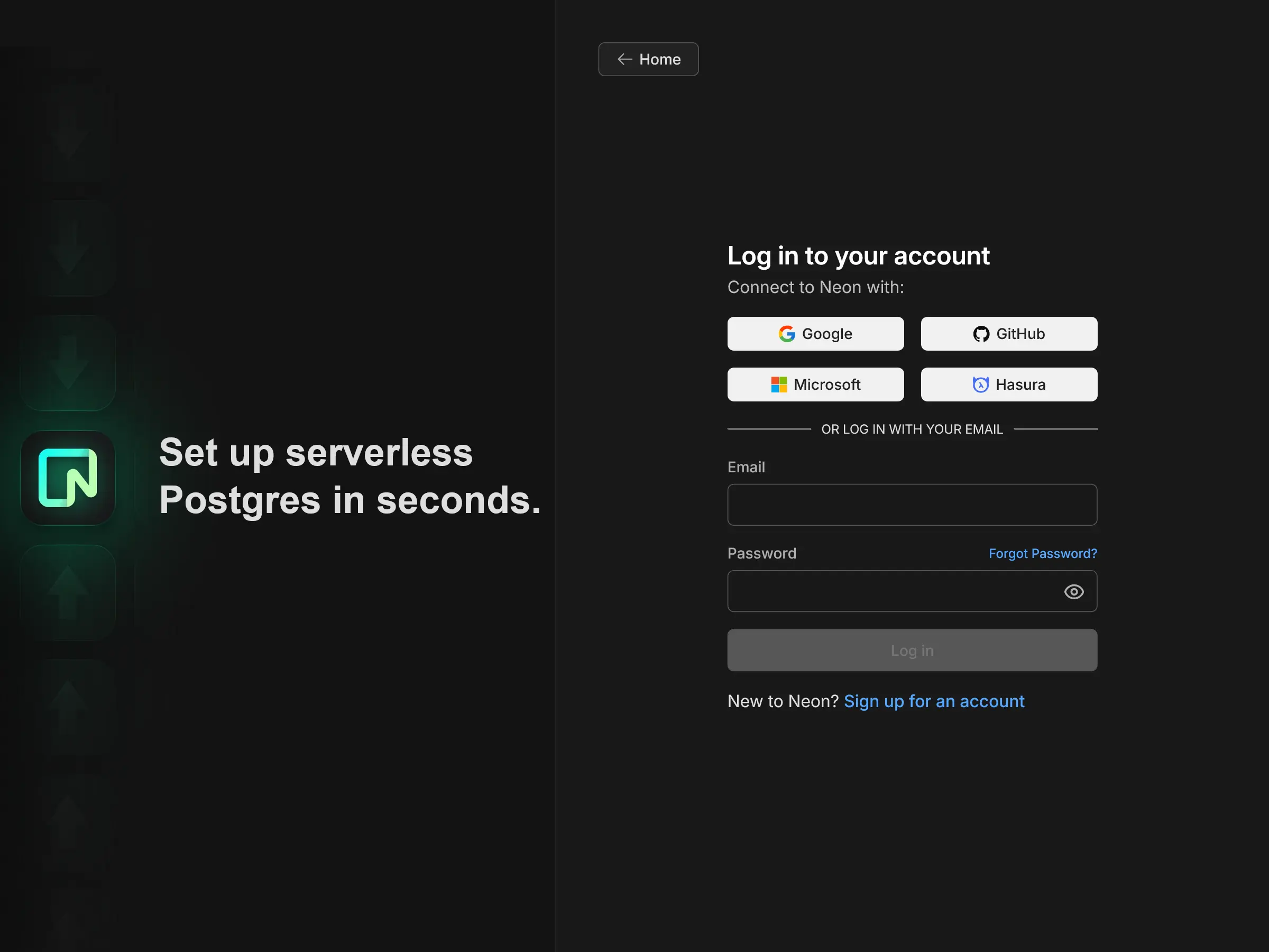 Screenshot of Neon Login Page