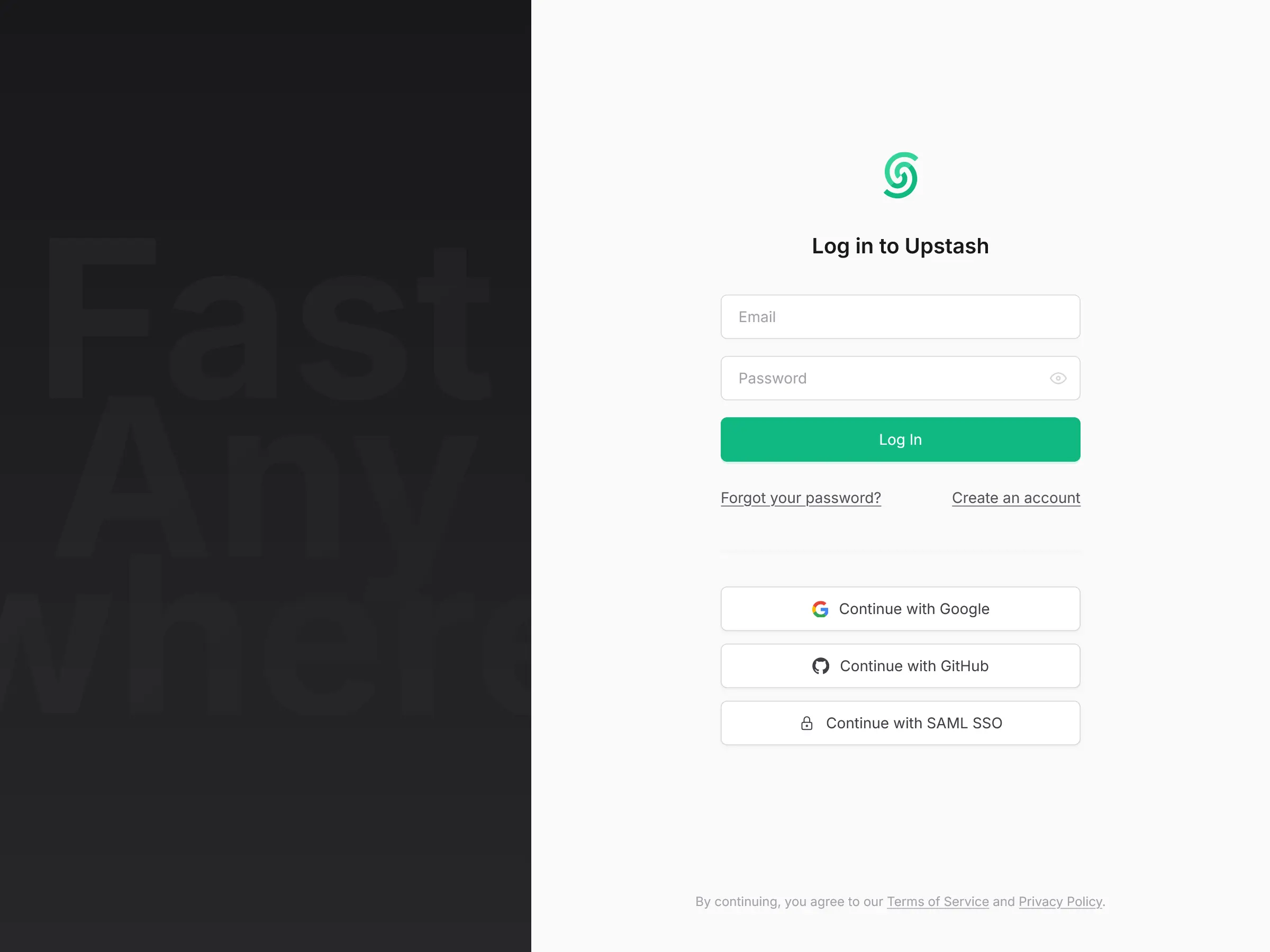 Screenshot of Upstash Login Page